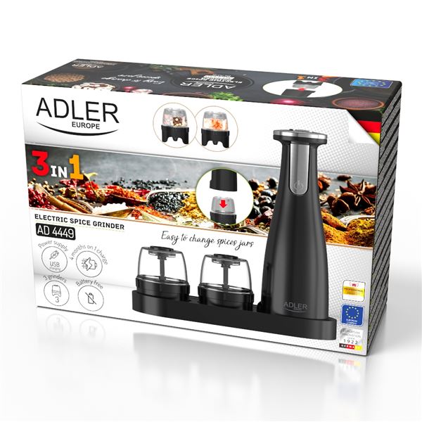 Elektrické USB mlynčeky na soľ a korenie Adler AD 4449 čierne